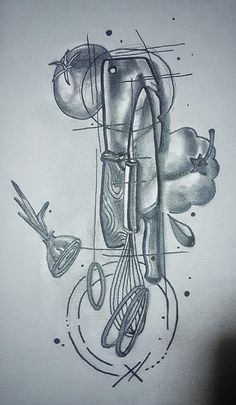 this is a drawing of scissors and other things in the shape of a human body