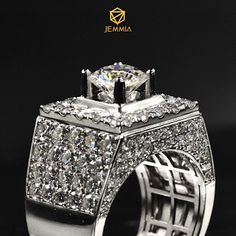 a white gold ring with diamonds on it