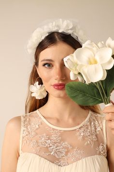 White Flower Crown Wedding for Women Bridal Tulle Veil Head Piece Floral Bride Hair Accessories Pearl Headband It's such a great bridal hair accessory for bachelorette party or bridal shower as well. Gorgeous tiara decorated with flower pearl and tulle will make your special day perfect!! You will love it. The combination of the crown and earrings is gorgeous! You will shine with the perfect earrings. Don't forget to buy with earrings. Modern and stylish hair piece is a perfect alternative on your wedding day! Please don't hesitate to ask me questions! .All of my handmade products are ready to be shipped. .IMPORTANT: Please note that these are guidelines only - no delivery time is absolutely guaranteed - on occasions items sent by airmail can take longer than the guideline times due to cus White Floral Headpiece, Headpiece With Veil, Bridal Headband With Veil, White Flower Crown Wedding, Updo Loose, Headband With Veil, Classic Bun, Bridal Flower Headband, White Flower Crown