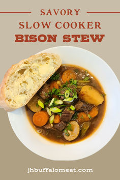 Stew, Comfort Foot, Slow Cooker, Buffalo, Bison, Game meat recipe, Fall Recipes, Onion Soup Mix, Stew Meat Buffalo Stew, Buffalo Stew Meat Recipe, Bison Roast Recipes Crock Pot, Bison Crockpot Recipes, Bison Stew Recipes, Slow Cooker Bison Roast, Bison Stew Slow Cooker, Bison Stew Meat Recipes, Bison Chuck Roast Recipes