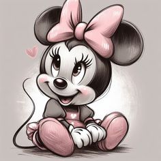 a cartoon mouse with a pink bow on her head