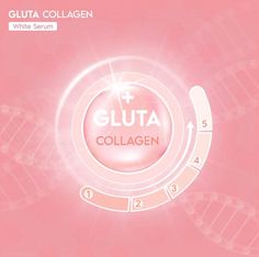 the logo for gluta collagen on a pink background with white circles