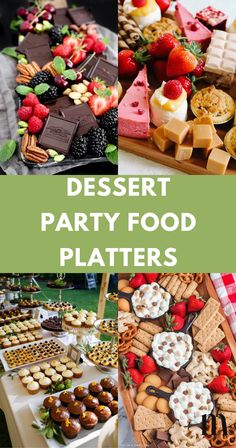 dessert party food platters are displayed on a table