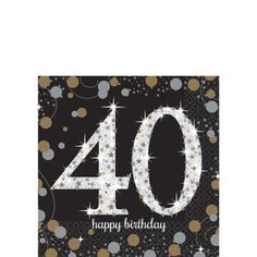 a black and gold birthday card with the number forty