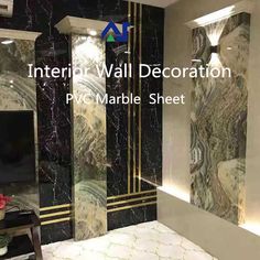 an interior wall decoration with marble sheets