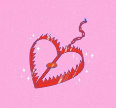 an illustration of a heart shaped clock on a pink background