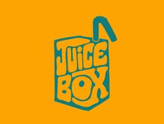 the juice box logo on an orange and blue background with green lettering that says juice box