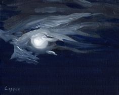 an oil painting of a white bird flying in the sky at night with light coming from it's wings