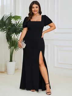 This Dress is fashionable for every occasion. the dress is made-to-order by professional tailors. You can choose from 50 colors, Regular sizes 2 to 16 and plus sizes 14w to 26W. Custom size is also available. Formal Maternity Dress, Fishtail Dress, Evening Dresses Plus Size, Formal Dresses For Weddings, Graduation Outfit, Lining Fabric, Thigh High, Square Neckline, Puff Sleeves