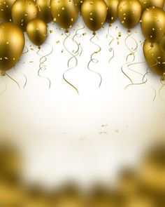 golden balloons and streamers on a white background