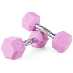 two pink hex dumbbells on white background