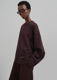 Talia Sweatshirt - Dark Plum Dye Sweatshirt, The Frankie Shop, Frankie Shop, Fall Transition, Color Harmony, Autumn Summer, Drop Shoulder, Plum, Cotton Blend