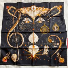 Nwt W/Box Hermes 90 Square Silk Scarf Music Note Musician Universe Yellow Orange Black 89 By 87cm 35by 34.2 In Music Scarf, 9 Square, Hermes Accessories, Square Silk Scarf, Music Note, Music Notes, Yellow Orange, Silk Scarf, Womens Scarves