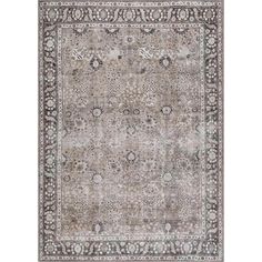 an antique style rug with grey and white colors on the bottom, in front of a white background