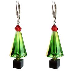 PRICES MAY VARY. Metal- .925 Sterling Silver Color- Fern Green Length- 2 inches top to bottom Made with Austrian Crystals Christmas Tree Earrings These gleaming drop earrings are carefully handcrafted and dangled right on the Sterling Silver Lever-back. They are between 2 inches long (Top to bottom). We ship this item in a Gift box. Holiday Beaded Jewelry, Diy Christmas Earrings, Christmas Jewelry Diy, Holiday Beading, Crystal Christmas, Christmas Clothing, Tree Earrings, Christmas Tree Earrings, Christmas Bead