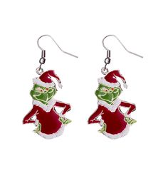 PRICES MAY VARY. Show Your Mischievous Side with these Fun Grinch Earrings Crafted with three Brilliant Colors of Enamel and wrapped with Sterling Silver A Joy to Wear at any age Teens, Mom, and Grandma You won't be able to help but to Get into the Christmas Spirit with these Grinch Christmas Season Earrings Crafted and Designed with only High-Quality Alloy Metal They measure 1 & 3/8 inches long and 1 inch wide Great look for the whole Christmas season. Now with stronger ear wires. These Grinch Grinch Earrings, Bead Sewing, Whimsical Christmas, Grinch Christmas, Mom And Grandma, Earring Crafts, Christmas Earrings, Seed Bead Earrings, Bead Earrings