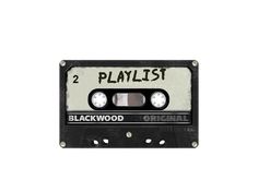 a black and white cassette with the words playlist written on it