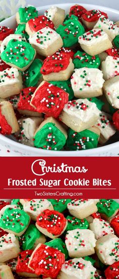 christmas frosted sugar cookie bites in a bowl