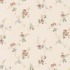 a white wallpaper with pink and purple flowers on it