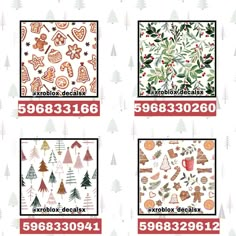 four different christmas themed wallpapers in red, white and green with the same design