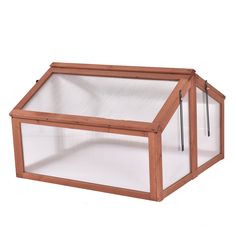 a wooden box with glass inside on a white background