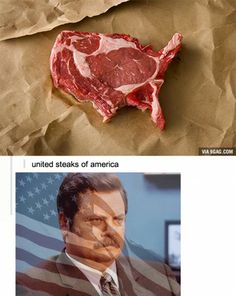 a piece of meat sitting on top of a piece of paper next to an american flag