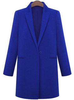 Blue Lapel Long Sleeve Loose Woolen Coat - Sheinside.com Cloth Coat, Blue Trench Coat, Lapel Coat, Winter Trench Coat, Coat Women Fashion, Long Winter Coats, Wool Trench Coat, Long Wool Coat, Plus Size Coats