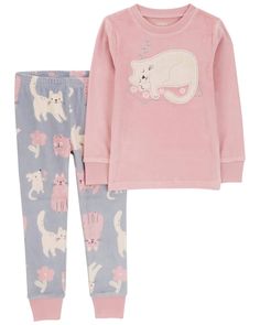 Toddler 2-Piece Cat Fuzzy Velboa Pajamas - Carter's | Carter's Matching Pj Set, Sweet Kitty, Pants Shirt Men, Pajama Pant, Kids Pants, Girls Pajamas, Pajama Top, Kids Pajamas, Toddler Girl Outfits