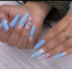 Blue Christmas Nails, Blue Acrylic Nails, Blue Nail, Acrylic Nails Coffin