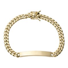 Here's a Cuban Link ID Bracelet. From our ID Bracelet collection, this 10K Yellow Gold 6mm Miami Cuban Link ID Bracelet features a shiny finish. Product Details:Metal: Real 10K GoldWeight: 10.45 gramsLength: All weights are written in 8" version, the weight will change depending on the size you choose.Width: 6mm Bail/Clasp: Figure 8 LockFree engraving available! This product is engravable, please check the available fonts above, and let us know the font number, and the name. We can only engrave