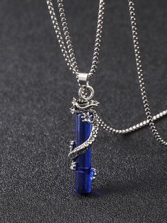 Fashionable and Popular Men Dragon Charm Necklace for Jewelry Gift and for a Stylish Look Royal Blue Fashionable   Glass     Men Fashion Jewelry, size features are:Bust: ,Length: ,Sleeve Length: Mens Fantasy Jewelry, Male Jewelry Aesthetic Necklace, Cool Necklaces For Men, Dragon Jewelry Necklaces, Colares Dark, Gem Necklaces, Mystical Blue Pendant Necklace, Blue Dragon Necklace, Men Necklaces