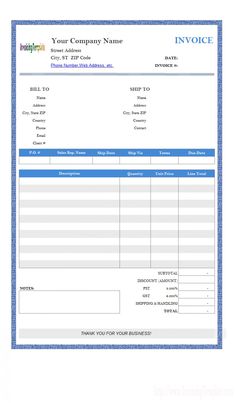 an invoice form is shown with blue border