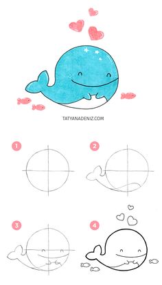 how to draw a cartoon whale with easy step by step instructions for kids and beginners