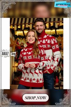 Polyester Innovative Classic Turtleneck Christmas Couple Top Red Holiday Top For Winter, Red Tops For Winter Holiday, Fitted Christmas Sweater For Holiday, Fitted Christmas Holiday Sweater, Red Christmas Party Sweater, Classic Turtleneck, Christmas Couple, Turtle Neck, Best Deals