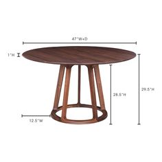 the table is shown with measurements for each side and one end on it's base