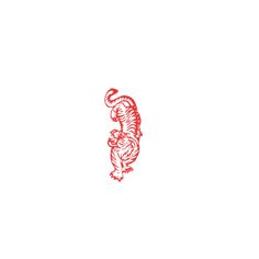 a red and white drawing of a tiger on a white background with the letter c in it's center