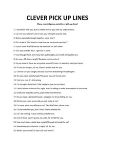 a white sheet with the words clever pick up lines