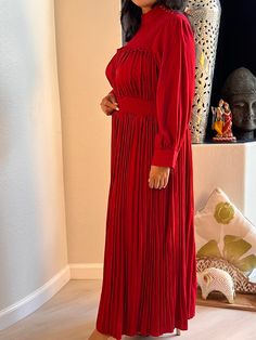 Full Length pleated gown/ dress GW-005 Red Formal Dress With Pleated Back, Solid Color Pleated A-line Maxi Dress, Pleated A-line Maxi Dress For Evening, Red Pleated Waist Dress For Party, Red Party Dress With Pleated Waist, Fitted Maxi Dress With Pleated Waist For Evening, Party Full Length Maxi Dress With Pleated Bodice, Formal Pleated Maxi Dress, Red Formal Dress With Pleated Waist