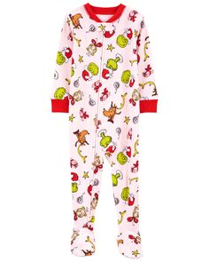 Crafted in soft cotton with a festive print, this Grinch 1-piece gets your little one ready for bed in one easy zip! Carter's cotton PJs are not flame resistant. But don't worry! They're designed with a snug and stretchy fit for safety and comfort. Toddler Christmas Pjs, Baby Girl Pajamas, Cotton Pjs, Footie Pajama, Christmas Pjs, Toddler Christmas, Cozy Fashion, Holiday Outfits, 1 Piece