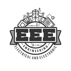 the logo for eeb electrical and electronics, which is designed in black and white