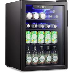 an image of a mini fridge with many bottles