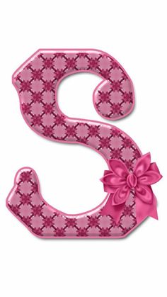 the letter s is made up of pink fabric and has a large bow on it