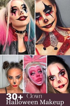 Women Halloween Face Paint, Scary Clown Women Costume, Make Your Own Clown Costume, Circus Misfit Makeup, Kid Scary Clown Makeup, Womens Halloween Face Makeup, Scary Clown Face Makeup, How To Do Clown Makeup Easy, Scary Ring Master Makeup