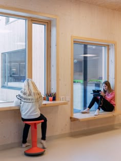 Sauland New School - Helen & Hard High School Building, Window Seat Design, School Building Design, Central Building, Built In Bench, Accent Doors