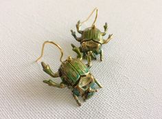 Beetle Earring, Creepy Jewelry, Beetle Design, Beetle Earrings, Vintage Beetle, Creepy Earrings, Bug Earrings, Green Beetle, Bug Jewelry