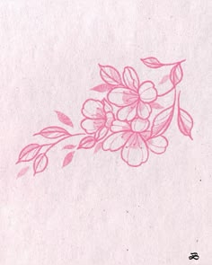 a drawing of pink flowers on white paper