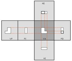 the cross section is divided into four sections, each with different lines and shapes on them