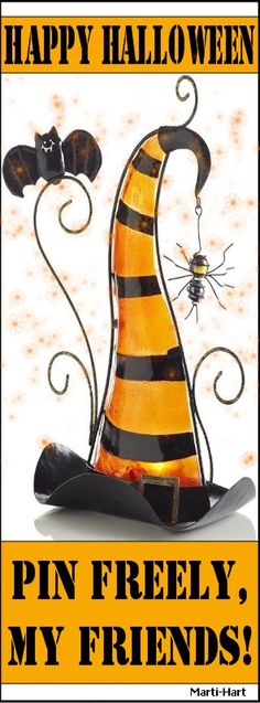 a happy halloween card with a witch's hat on top of a shoe and the caption pin freely, my friends?