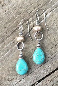 Turquoise silver drop earrings, boho jewelry, silver ethnic jewelry Tiffany Jewelry, Southwestern Jewelry, Silver Drop Earrings, Earrings Boho, Ethnic Jewelry, Hippie Chic, Jewelry Silver