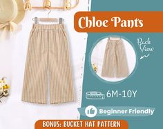 an image of clothes and accessories on display with text that reads cloe pants 6m - 10y